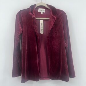NWT Olive + Oak Jacki Velvet Open Front Blazer Women’s Size Small Burgundy